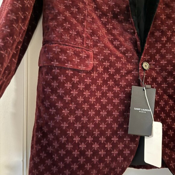 NWT Saint Laurent YSL Velvet Evening Blazer Jacket In Burgundy Sz 42 - Picture 9 of 11